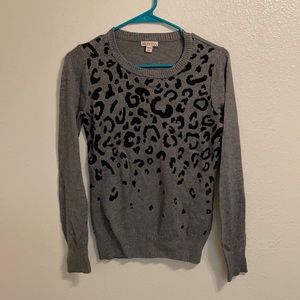 Grey Sweater with Black Leopard Print